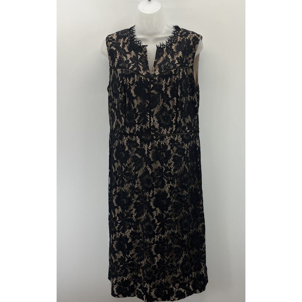 Talbots Autumn Lined Lace Dress Women Sz 10 Black/ Beige Fit And Flare Cocktail
